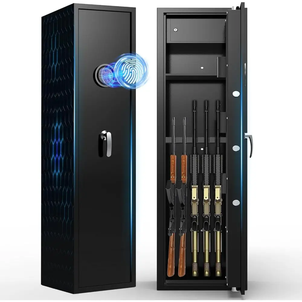 

Большая биометрическая винтовка и сейф для дробовика с цифровой клавиатурой, двойной системой сигнализации, съемной полкой, светодиодной подсветкой и мешками для пистолета - нет