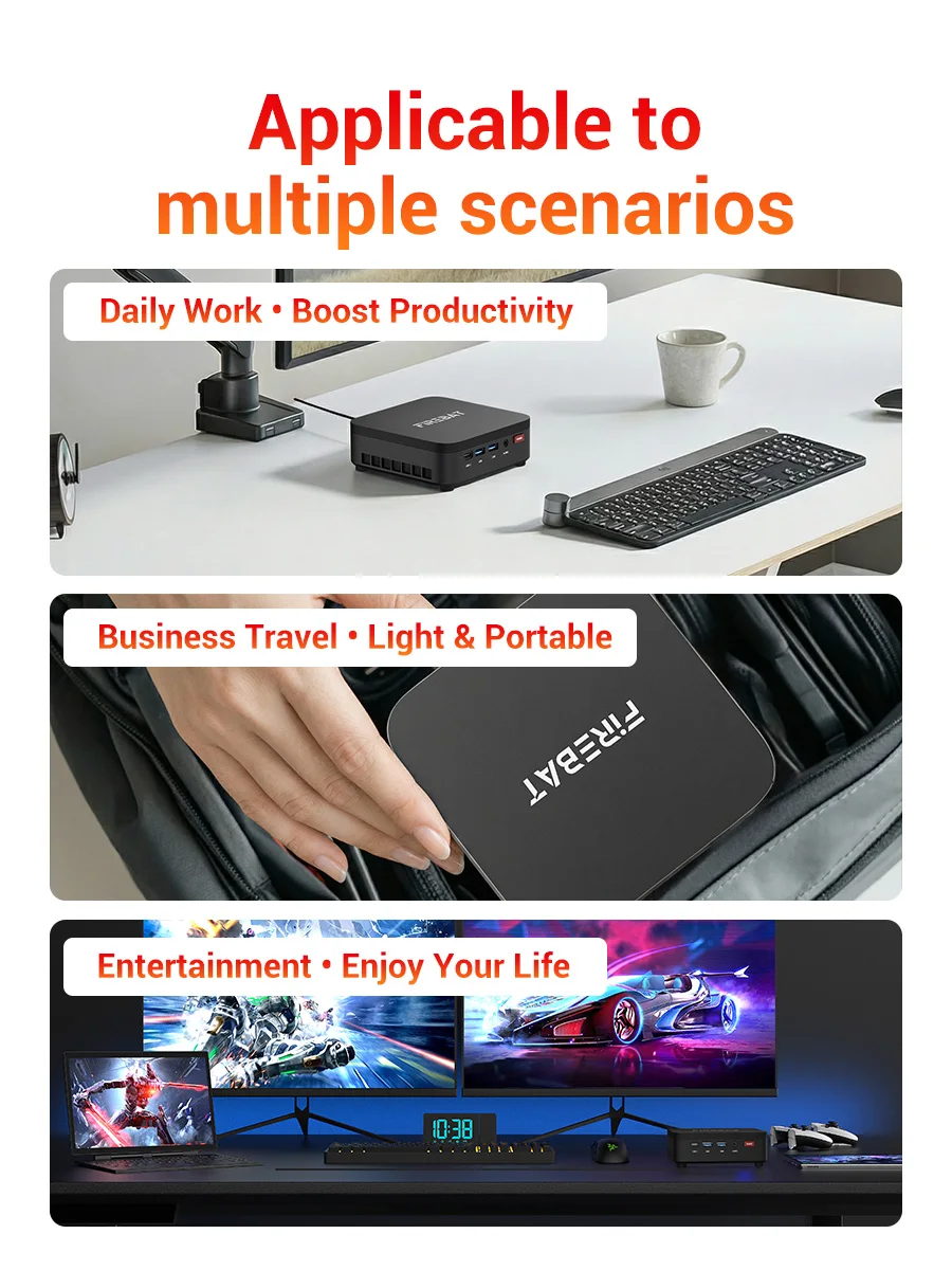 FIREBAT 2026 Mini PC R3 AMD Ryzen 3 4300U LPDDR4 8GB 16GB RAM 256GB 512GB SSD Windows11 Pro Wifi6 BT5.2 Support 4K 60Hz Desktop Computer