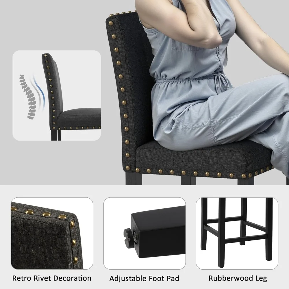 مجموعة من 4 مقاعد بار حديثة من جلد البولي يوريثان مقاس 24 بوصة مع زر خلفي معنقدة وإطار معدني ذهبي #5