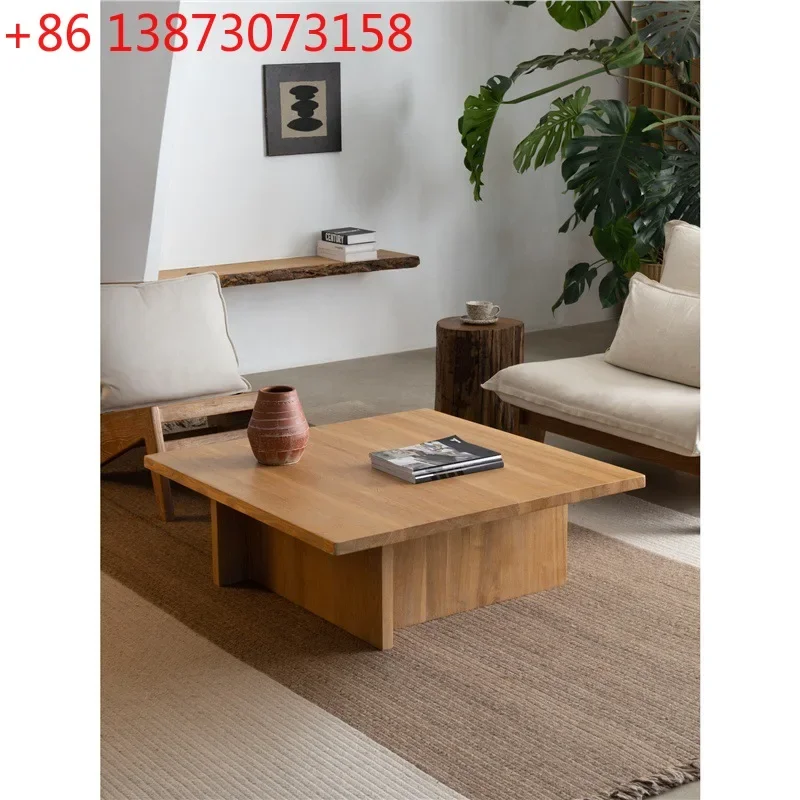 Ash wood scratched rough old American retro solid wood square coffee table villa living room minimalist large coffee table