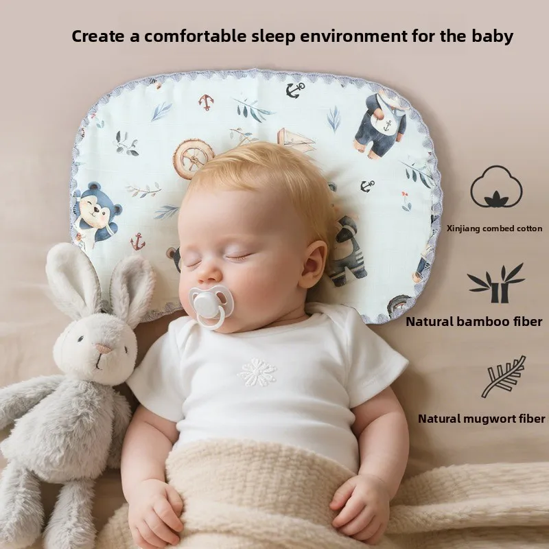 Newborn Cotton Cloud Pillow - Panda & Bamboo Cute Design, Breathable Sweat-Absorbent Anti-Spitting Baby Toddler Pillow