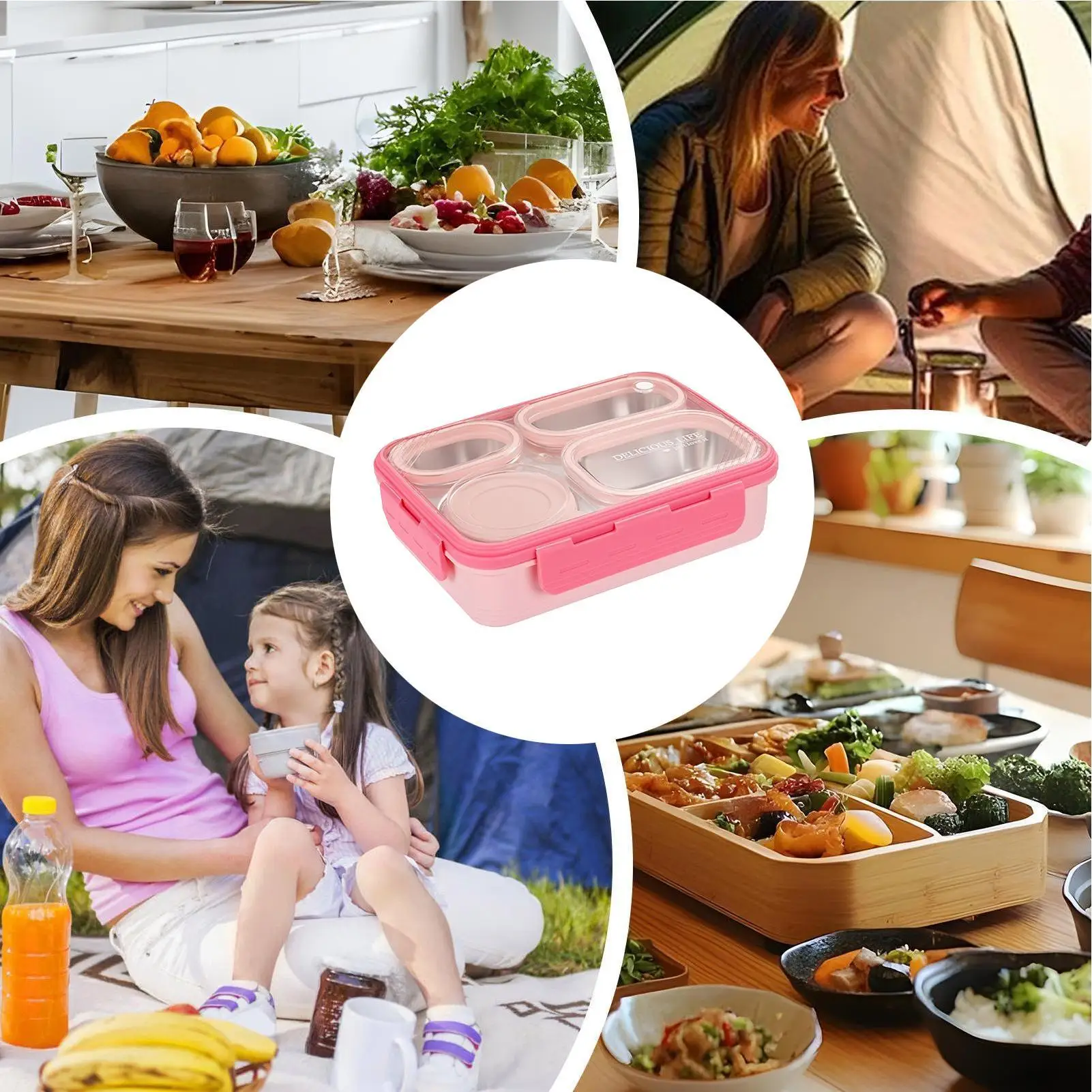 

Stainless Steel Kids Lunch Box 4 Compartment Leak Proof Stainless Steel Container Lunch Snack Containers For Picnic Camping