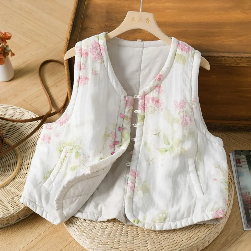 النمط الصيني المطبوعة القطن معطف سترة المرأة 2025 جديد الخريف الشتاء الأدبية الرجعية سميكة ودافئة سترة سترة