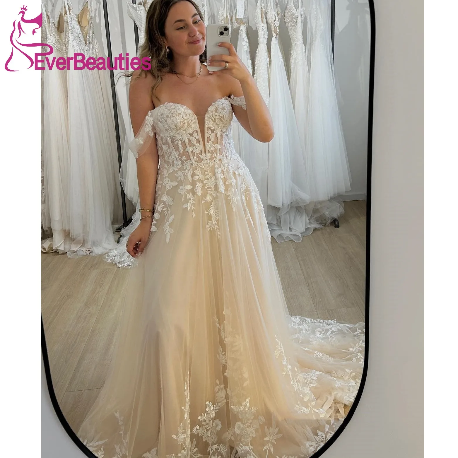 

Vestido De Noiva Tulle Appliques Wedding Dresses Robe De Mariée Beach Plus Size Wedding Gowns Off Shoulder Bride Dress for Woman