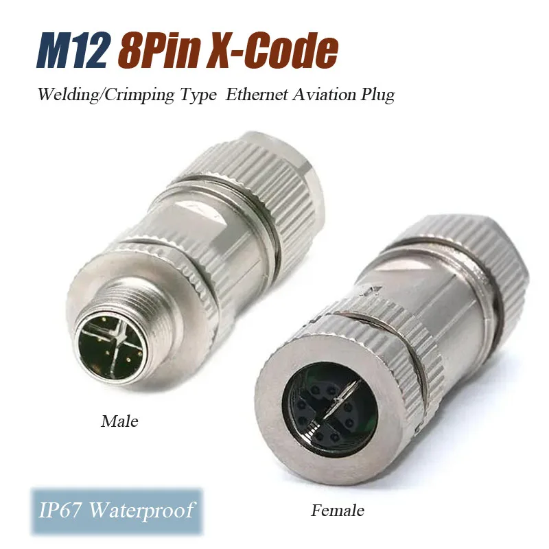 

M12 8Pin X-type Ethernet Aviation Plug IP67 Waterproof Connector All Metal Welding Crimping Type Assembling Detachable Connector