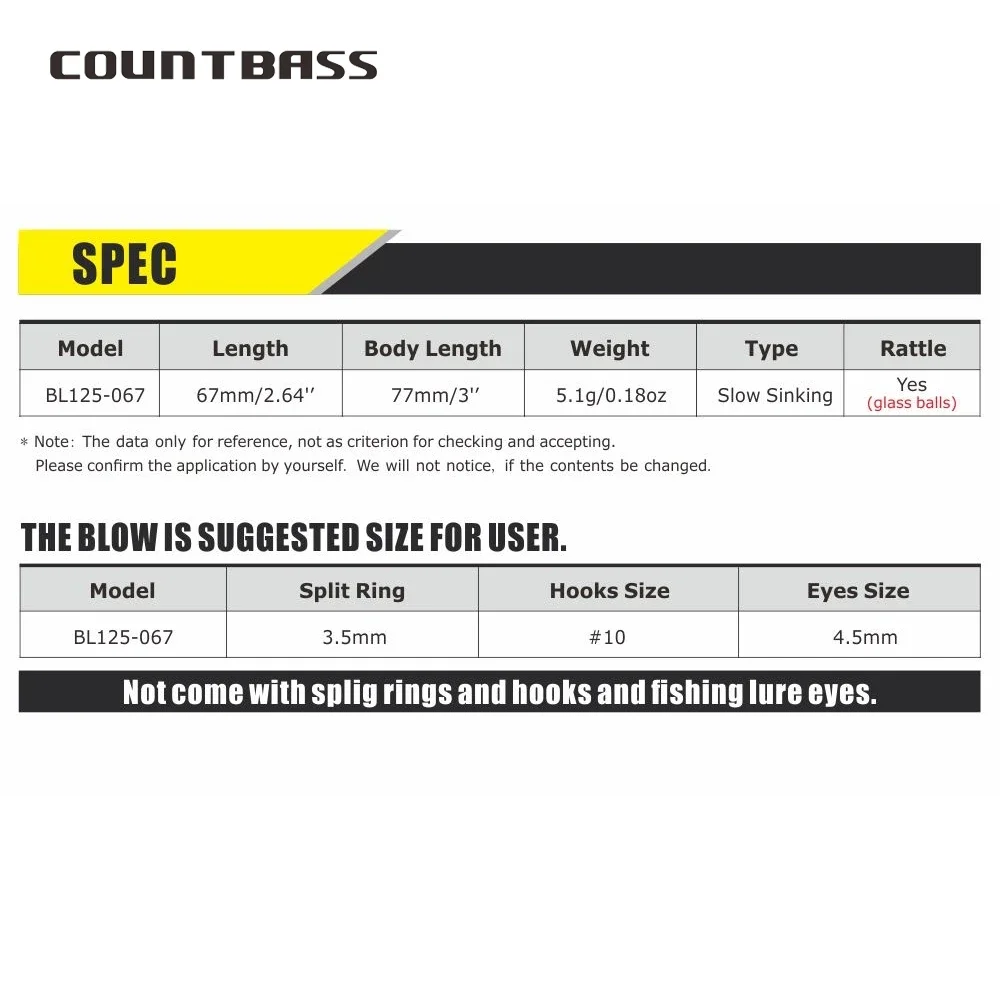 10 قطع من طُعم الصيد غير المطلي من Countbass 67 مم/2.6 بوصة 5.1 جرام/0.2 أونصة، كرات زجاجية بطيئة الغرق، أجسام طُعم فارغة