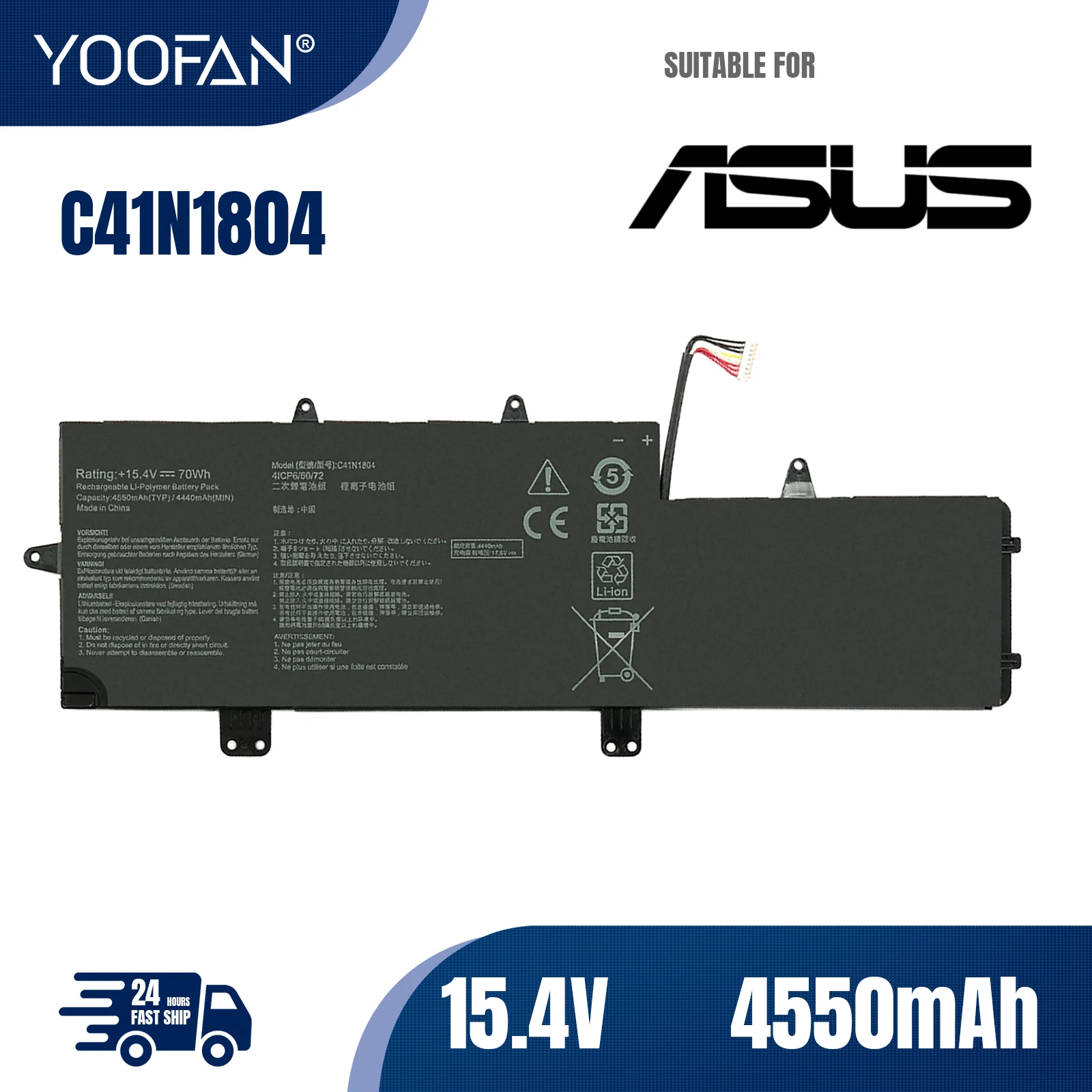 YOOFAN Batería C41N1804 para ordenador portátil ASUS ZenBook Pro 14, UX450FDX, UX450FD, UX480, UX480FD, UX450FDX-1A, UX450FDX