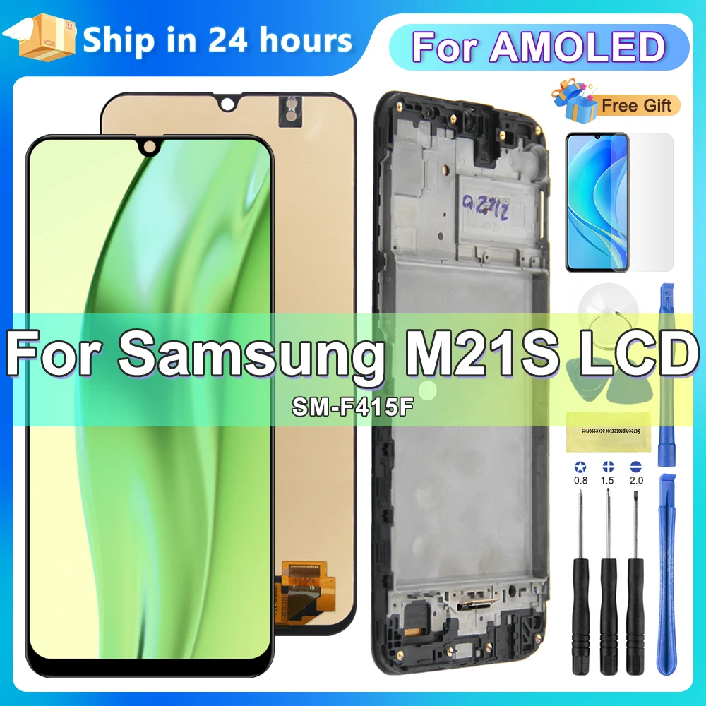 samsung-m21s用の交換用タッチスクリーンキットamoled-lcdディスプレイsm-f415fds64インチ