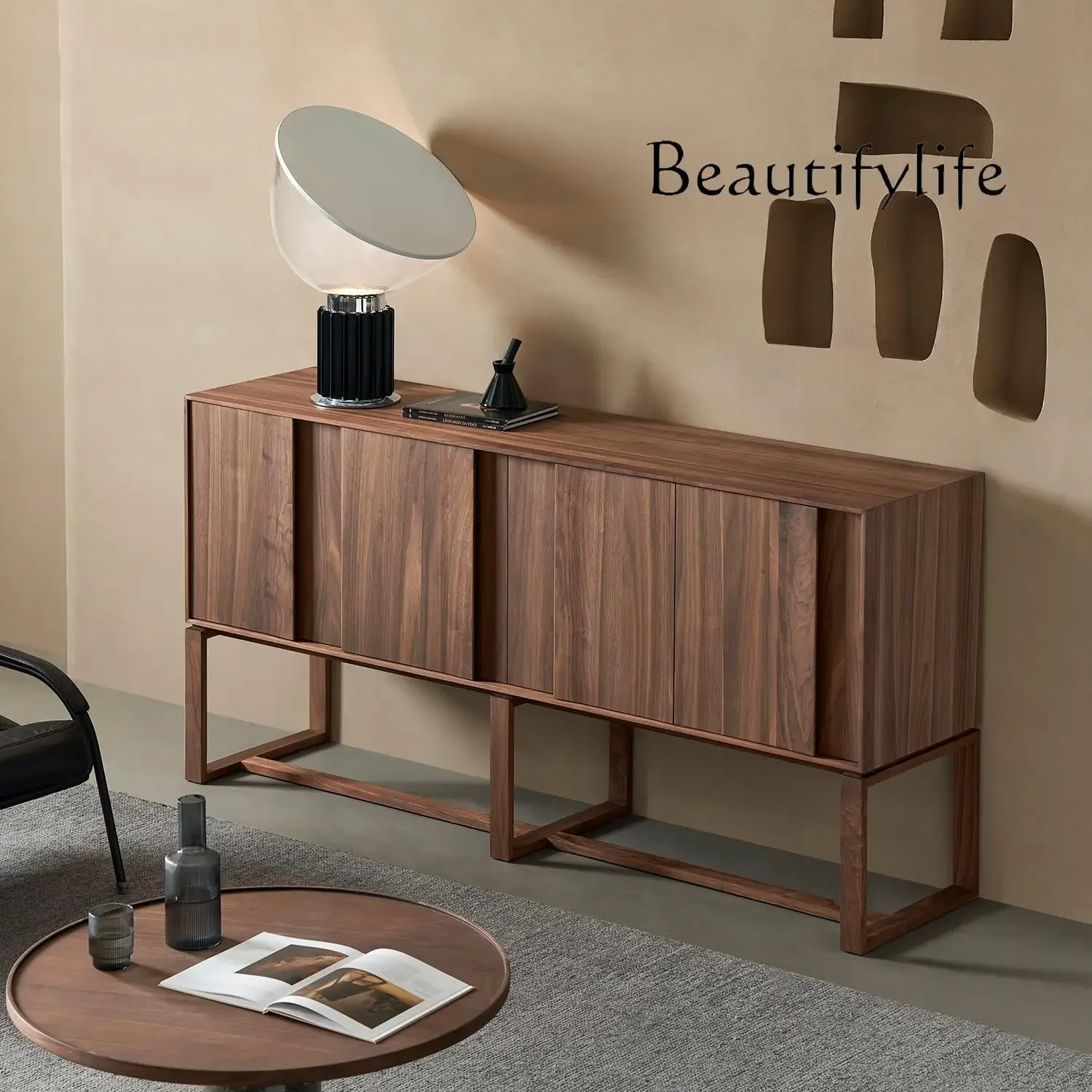 

BJ Walnut Solid Wood Decorative Storage Cabinet Living Room Against The Wall High Storage Decorative Cabinet Creative Side Cabin