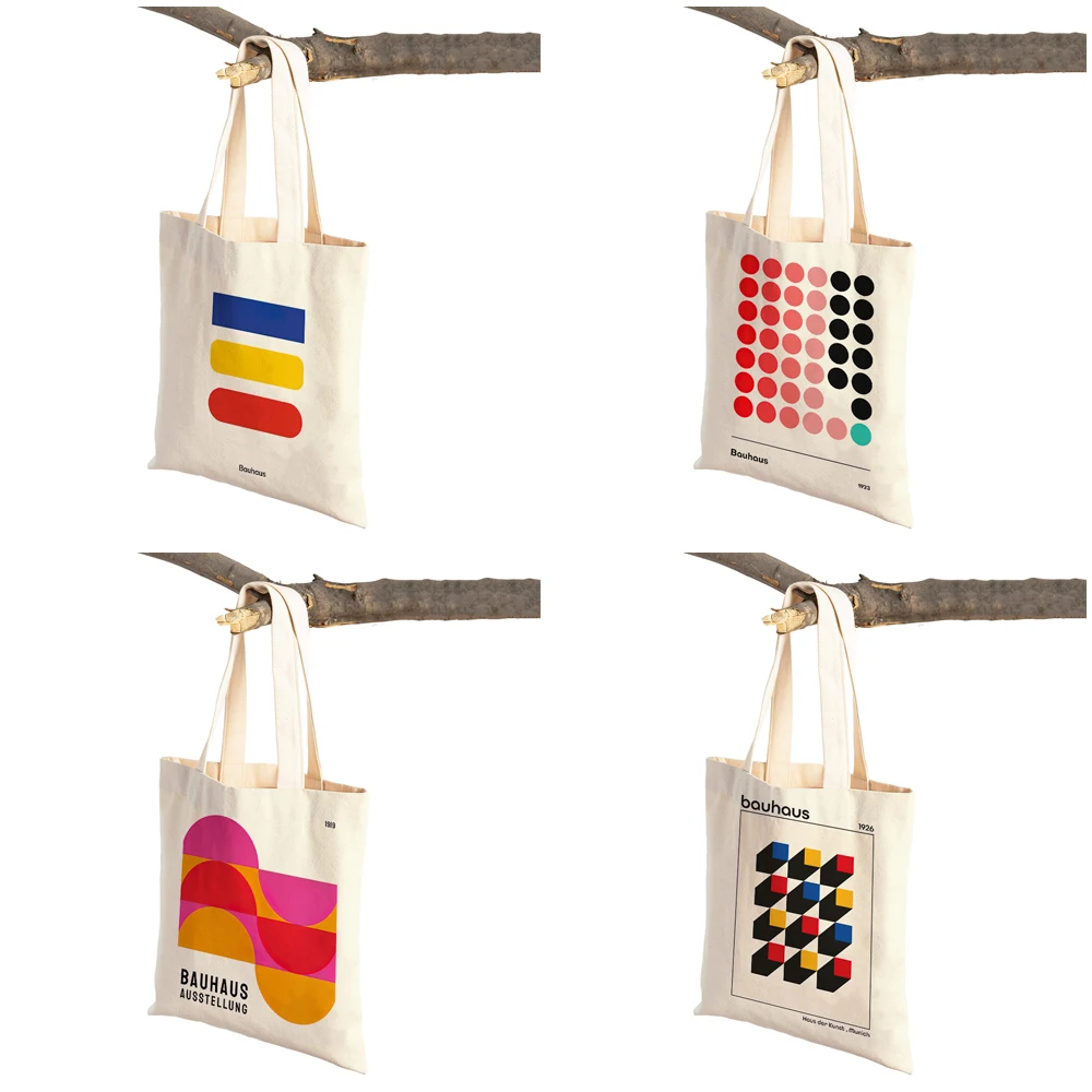 Bauhaus Exhibition Unique Women Shopping Bags Double Print Casual Canvas Handbag Vintage Art Child Shoulder Shopper Bag