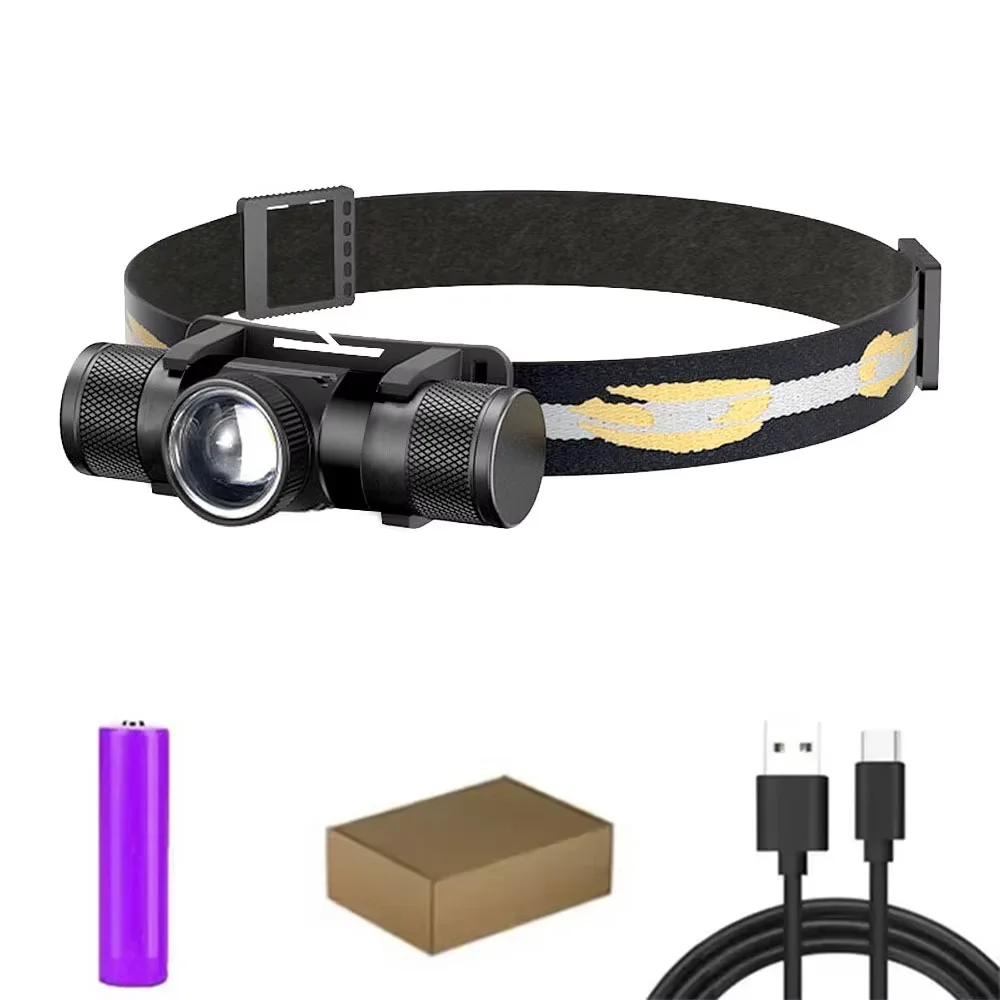 LED Headlamp High Power Headlight 18650 Rechargeable USB Type-C Torch Camping Hunting Flashlight Lamp