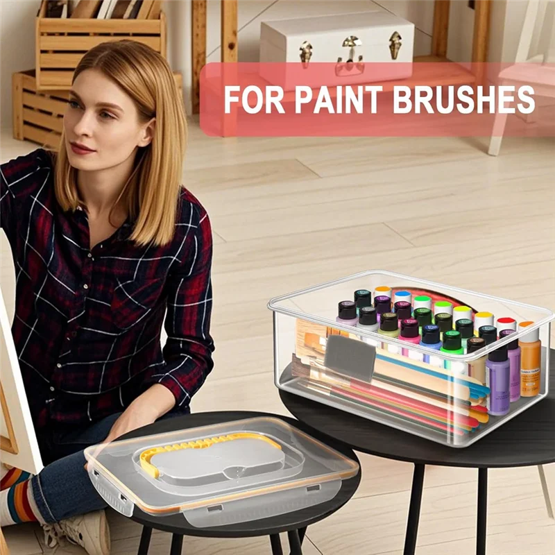 

AT93-Acrylic Paint Storage Box For 2 Fl. Oz Acrylic Paints, 48 Bottles Capacity, Brushes Craft Organizer With Handle