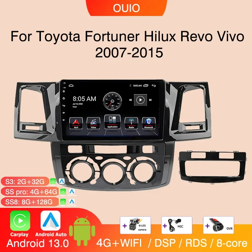 2DIN radio Android 13 dla Toyota Fortuner Hilux Revo Vivo 2007-2015 samochodowe stereo odtwarzacz multimedialny Carplay Auto nawigacja GPS