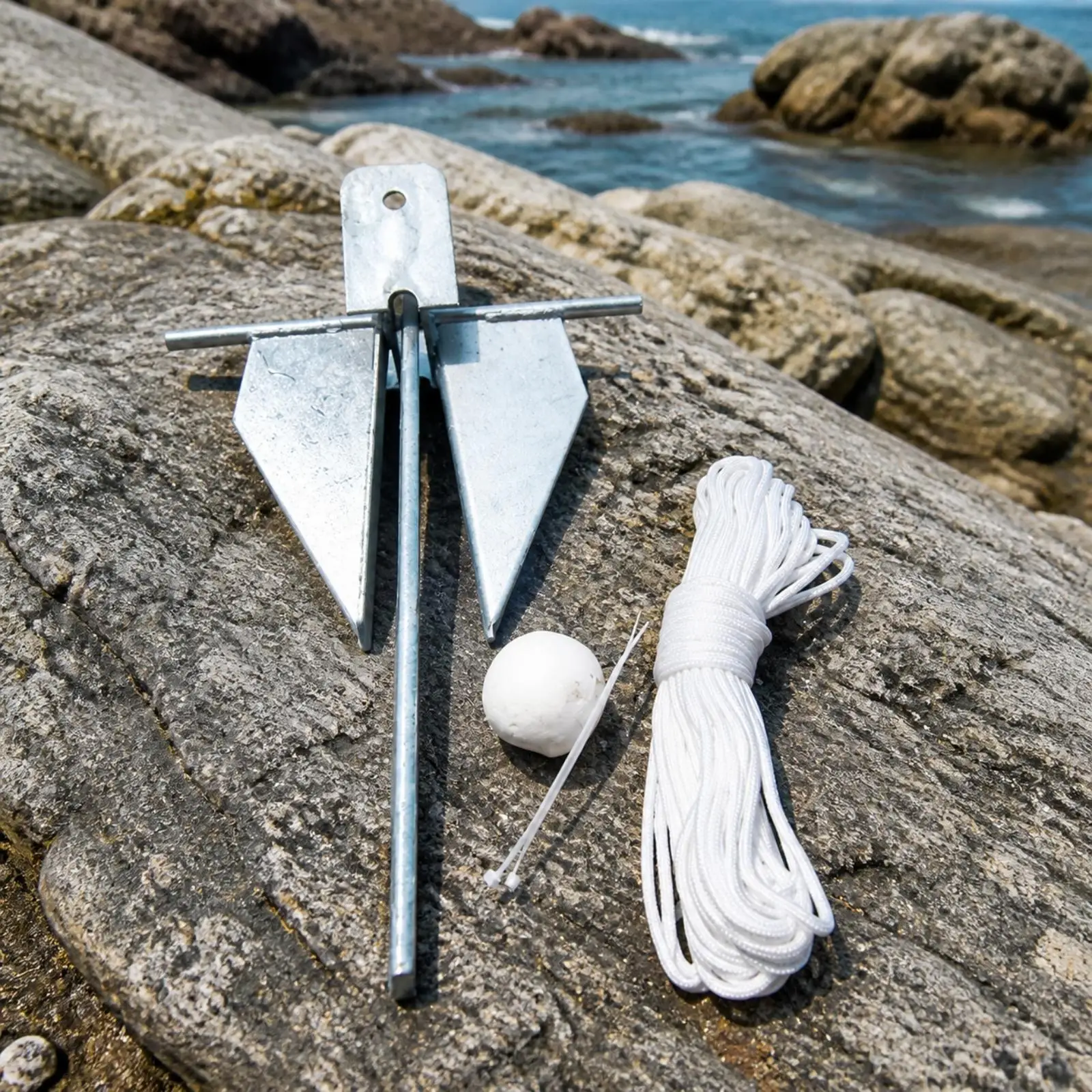Galvanized Flat Anchor Kit Saltwater Compatible Danforth-Style Anchor High-Grip for Fishermen, Kayakers, Soft-Bottom Areas,