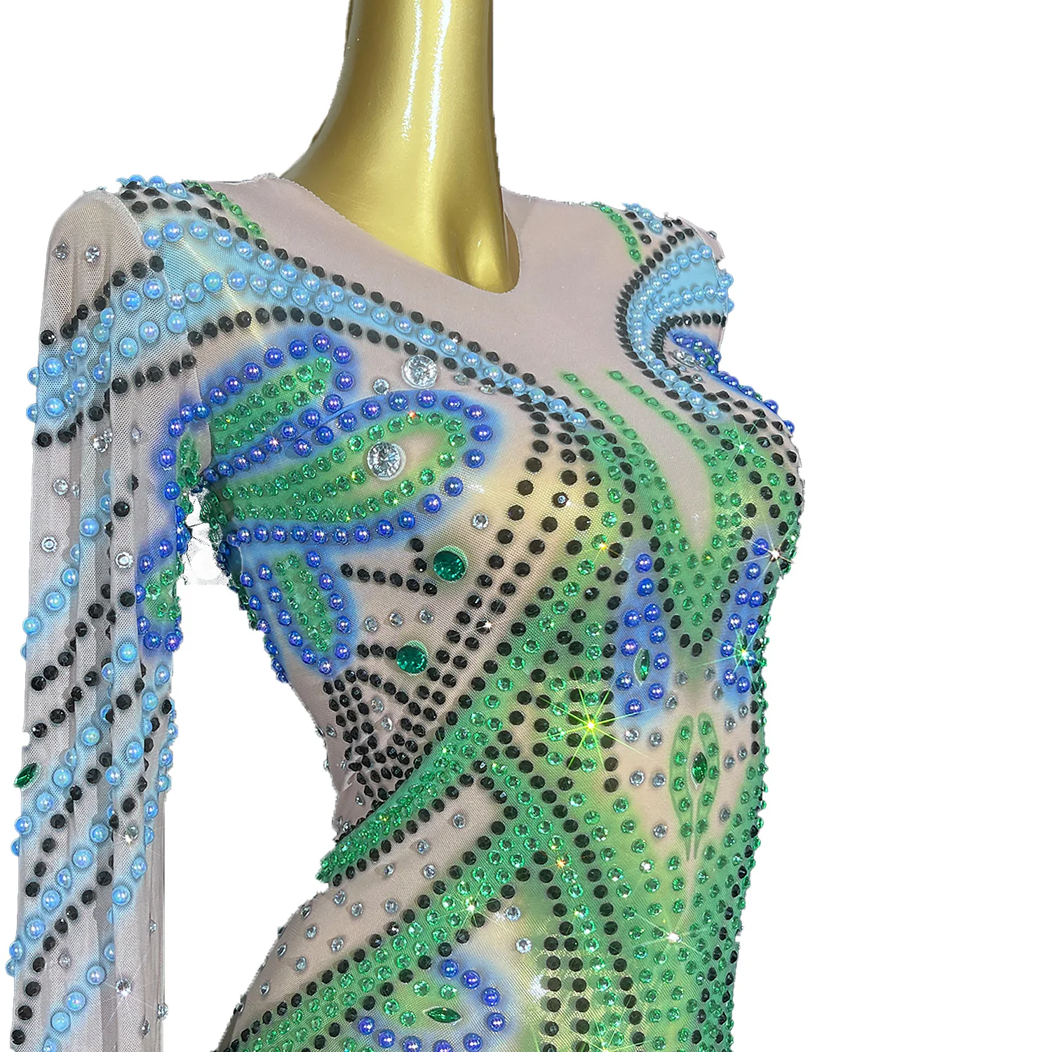 Zuma Elegant Women Evening Dress Colorful Rhinestone See Through Mesh Dress Wedding Banquet Birthday Christmas New Year Dress