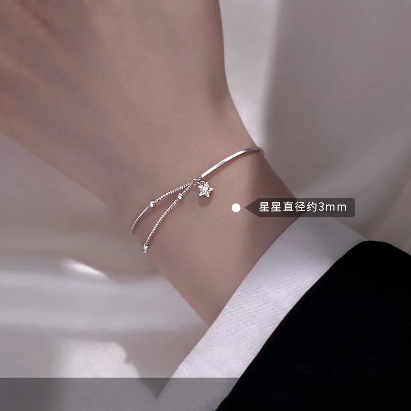New 925 Sterling Silver Star Double Layer Bracelet Simple Charm Geometric Shape Woman Bracelet Birthday Gift Exquisite Jewelry