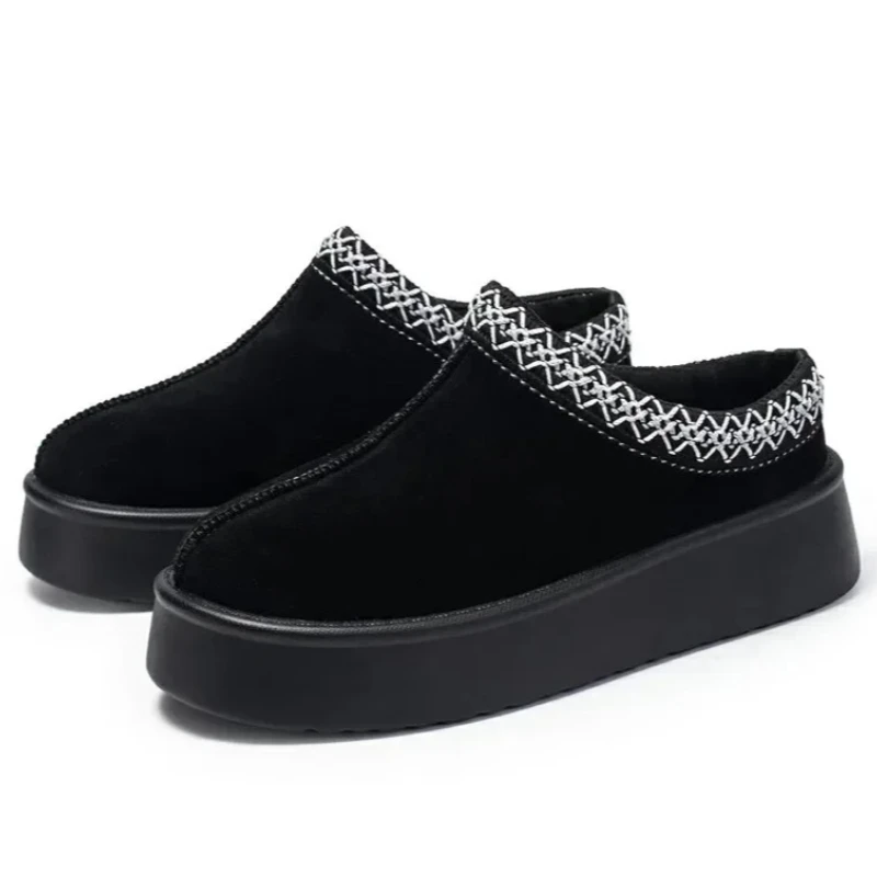 

Comfortable Warm Plush Couple Snow Boots High Quality Faux Suede Platform Ankle Boots Fashion Sewing Design Home Cotton Slippers