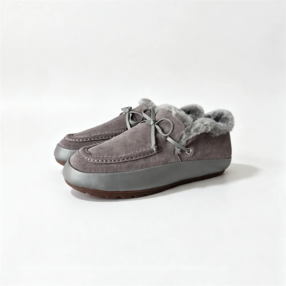 Women's Suede Wool Snow Shoes - Fur-Lined Platform Winter Flats