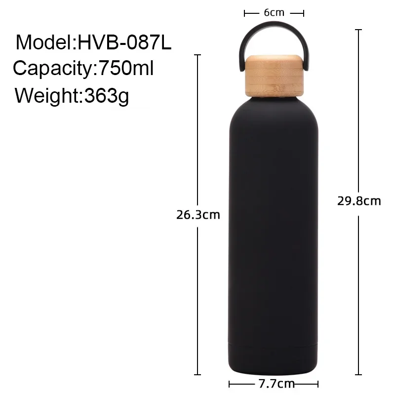 Sports Thermos Cup With Bamboo Lid And Handle,Stainless Steel Vacuum Flasks,Camping Gym Drinkware,Small Mouth Water Bottle,750ml 5