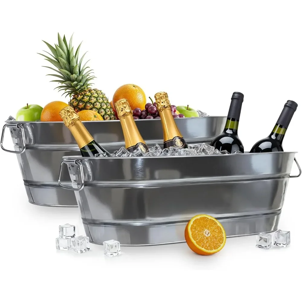 

Galvanized Tub with Handles - Beverage Tub - Metal Ice Bucket for Parties - Ice Bucket for Cocktail Bar Restaurant