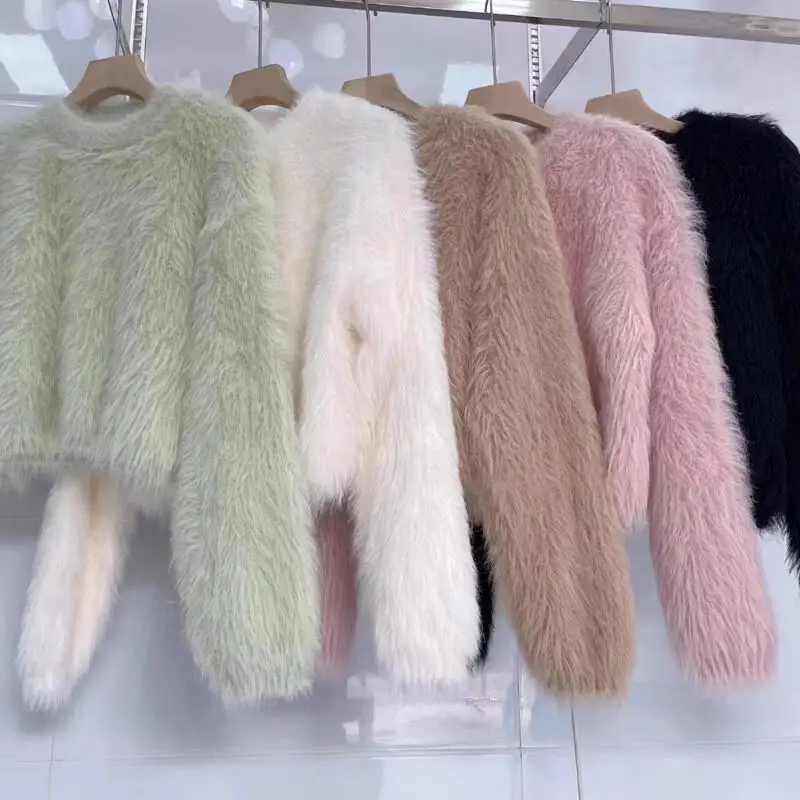 

Sweater women's lazy style 2025 autumn and winter design niche short style versatile furry sweater for women