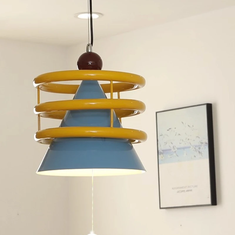 Memphis Colorful Taper Iron Art Ceiling Pendant Lights LED E27 Dopamine Cartoon Dopamine Cartoon Hanging Lamps Bedroom Kitchen