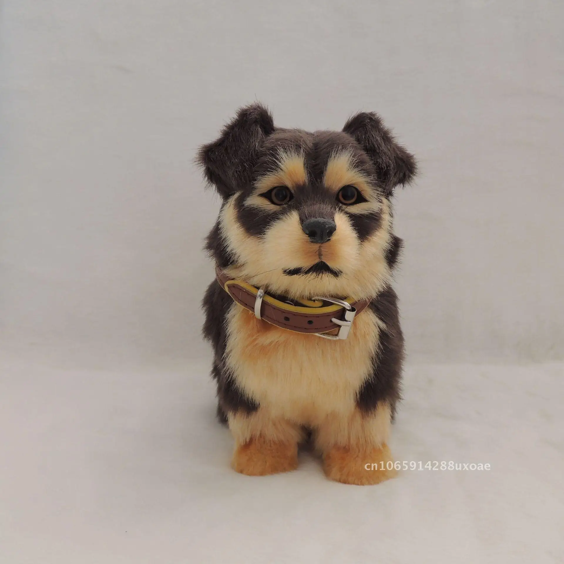 

Handmade Plush Simulation Animal Dog Ornament Modern Minimalist Desktop Decor Faux Fur Model Black And Yellow 23x11x18cm