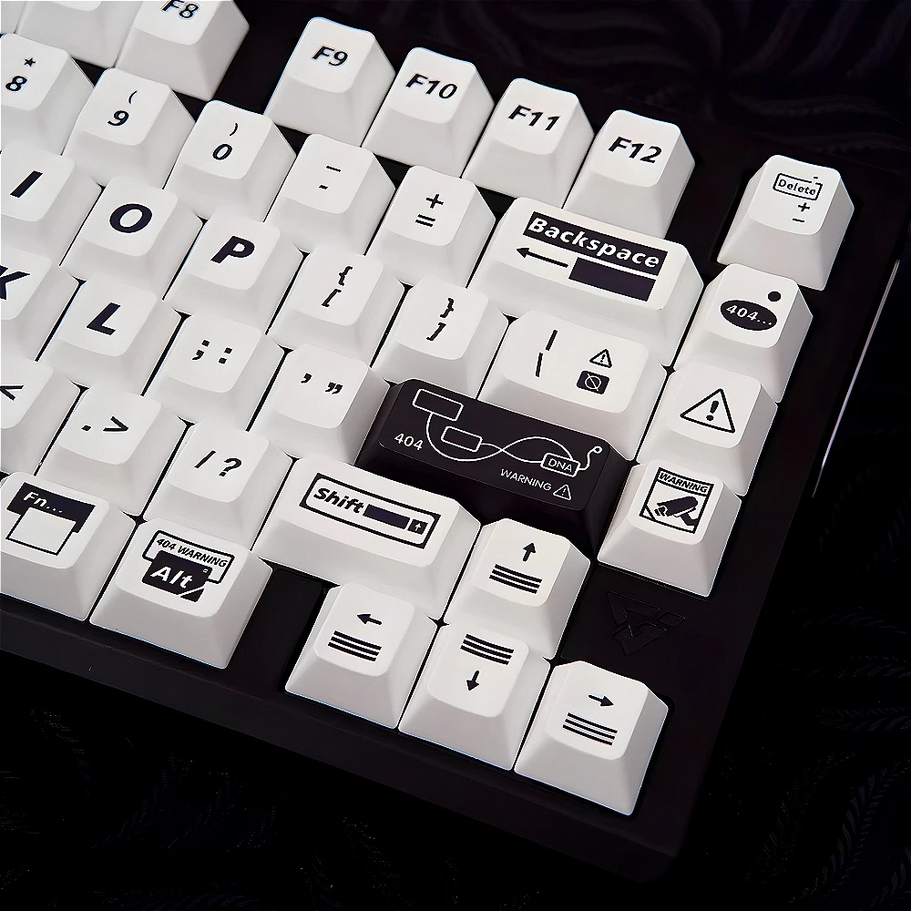 Danger 404 Theme, Keycap Set PBT Cherry 136 Keys, Personalized, Simple White, Suitable for 61/87/104/108 Mechanical Keyboard