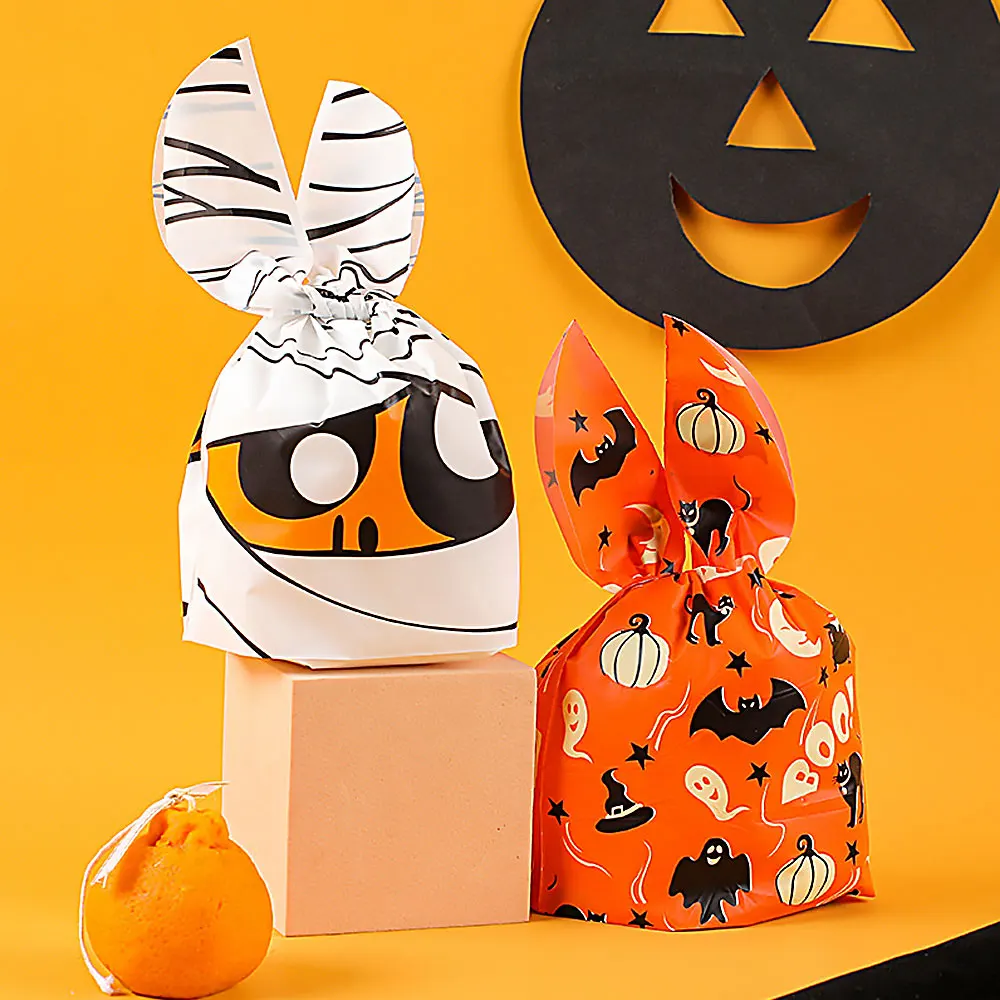 50Pcs Halloween Candy Bags Pumpkin Bat Snack Biscuit Gift Bag Trick or Treat Kids Favors Halloween Party Decoration Supplies