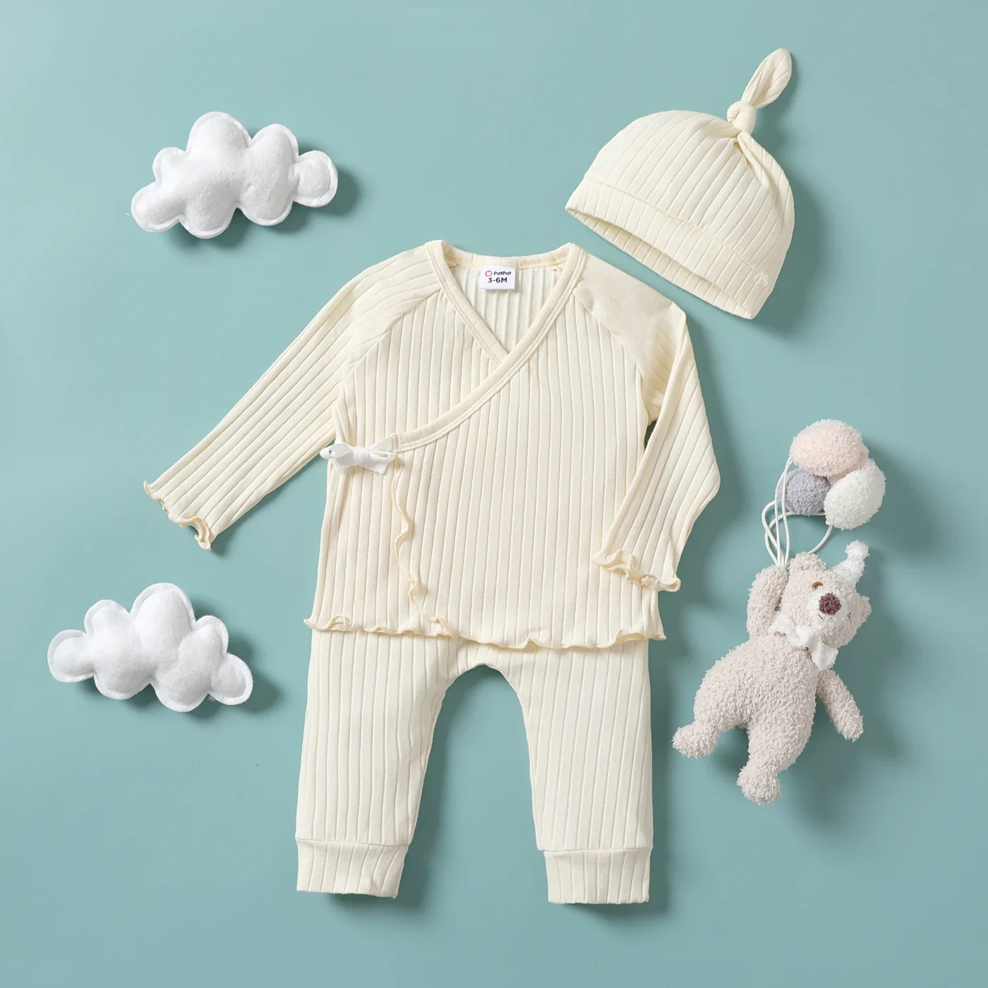 PatPat 2pcs Baby Girl/Boy Casual Solid Color Set Soft and Comfortable  Perfect for Outings and Daily Wear Basic Style