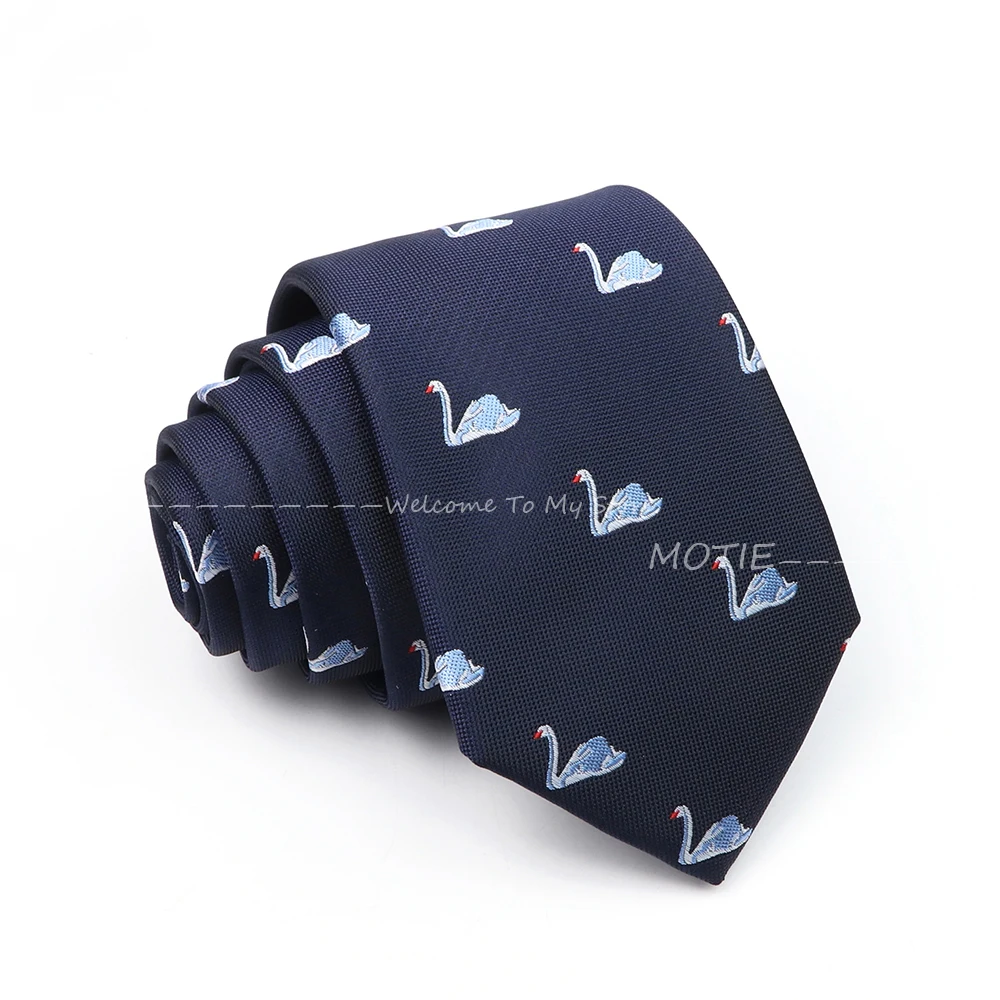 New Design Polyester 7 CM Neckties Blue Dragonfly Swan Pattern Ties For Wedding Party Daily Shirt Suit Cravats Accessories Gifts