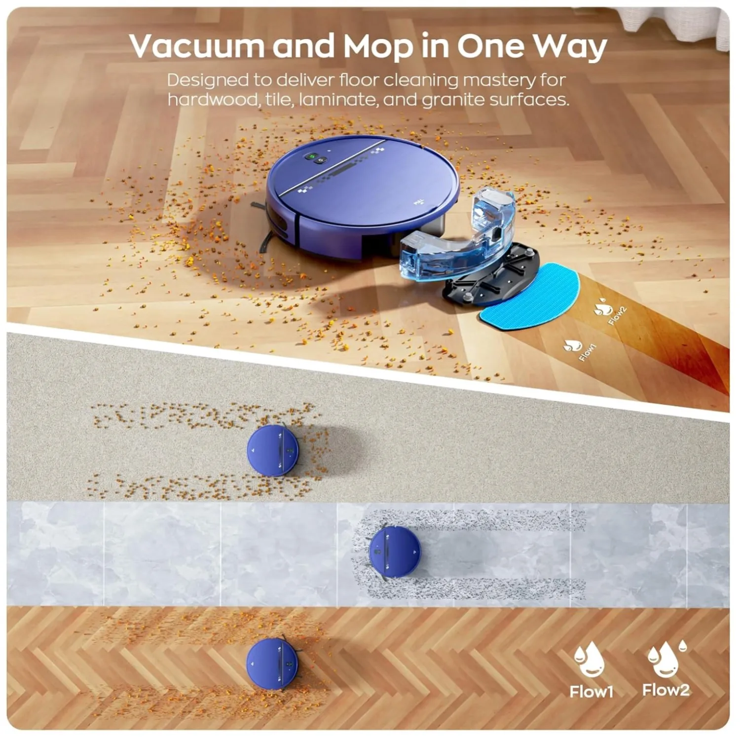 Multi-Surface Robot Vacuum and Mop Combo, 100-Min Runtime