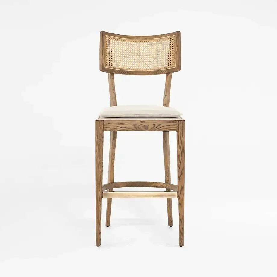 Restaurant Hotel Art Nordic Cane Rattan Natural Solid Wood Modern Room Dining Chair Bar Stool