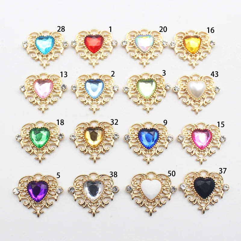 10Pcs 21 * 25MM alloy heart-shaped acrylic rhinestone jewelry Diy wedding dress headwear gift box decoration accessories