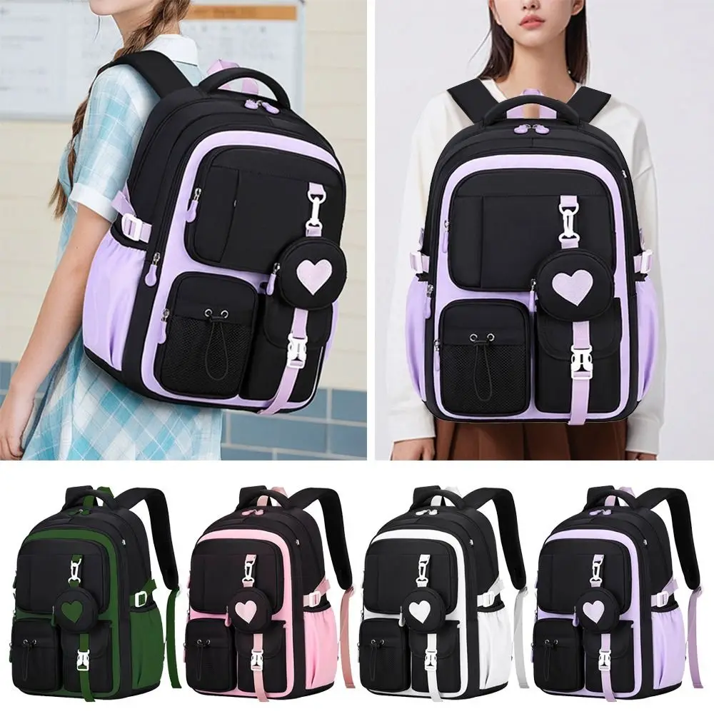 حقيبة مدرسية أنيقة من نسيج النايلون بسعة كبيرة على شكل حب حقيبة ظهر بسحاب للإغلاق حقائب سفر محمولة للاستخدام المدرسي #4