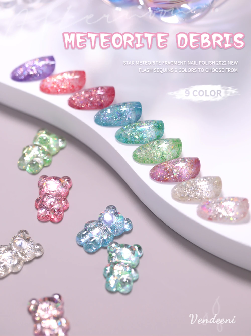 Vendeeni 9 Farben/Set Funkelnder Pailletten-Gel-Nagellack UV LED Soak-Off Gel-Lack Glänzender Sternenhimmel-Gel-Lack für Nagelkunst – Detail 1