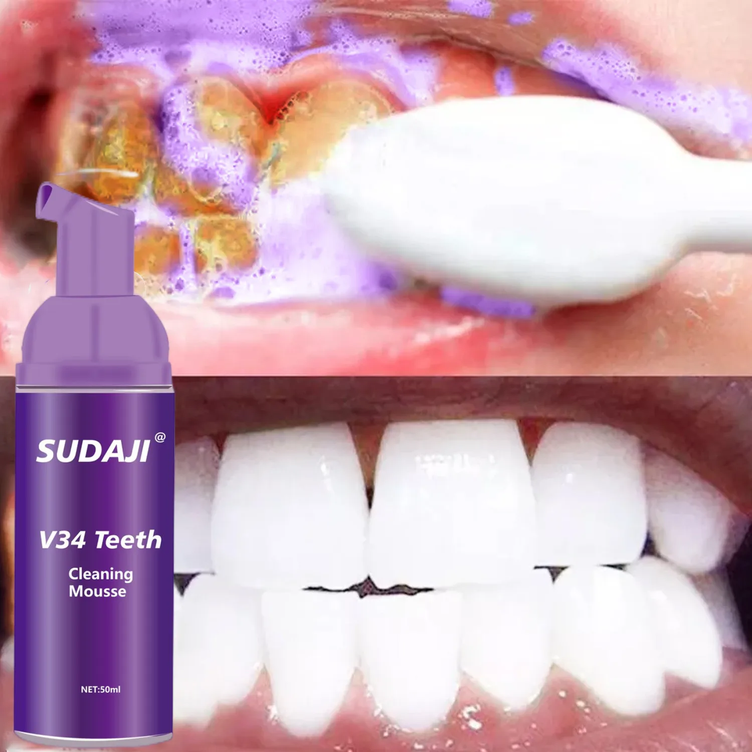 Teeth Whitening V34 Stains Removes Breath Freshen Teeth Cleansing Oral Hygiene Purple Mousse Foam Portable Toothpaste