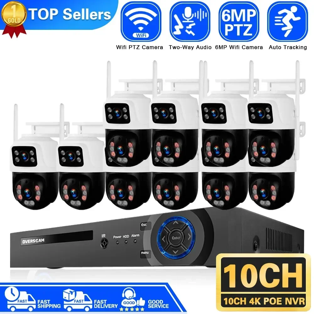 

8MP 4K Wifi Street IP Camera Dual Lens Dual Screens Outdoor Wireless 10CH NVR Kit Auto Tracking CCTV Security Video Surveillance