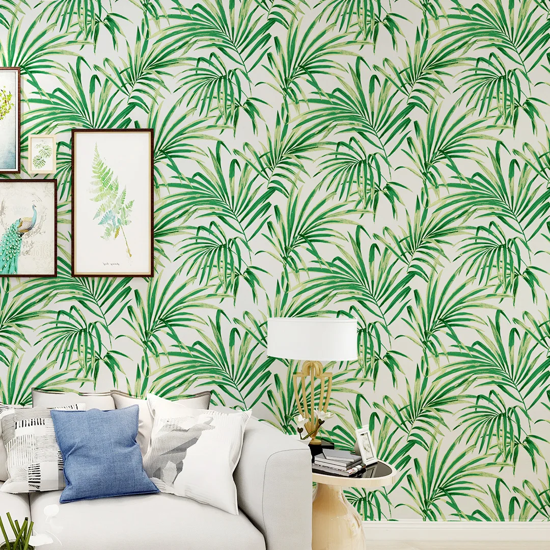جنوب شرق آسيا نمط النباتات الخضراء خلفية لغرفة المعيشة أريكة خلفية غرفة نوم اللوح الأمامي غير المنسوجة جدار تغطي راي الاستوائية #2