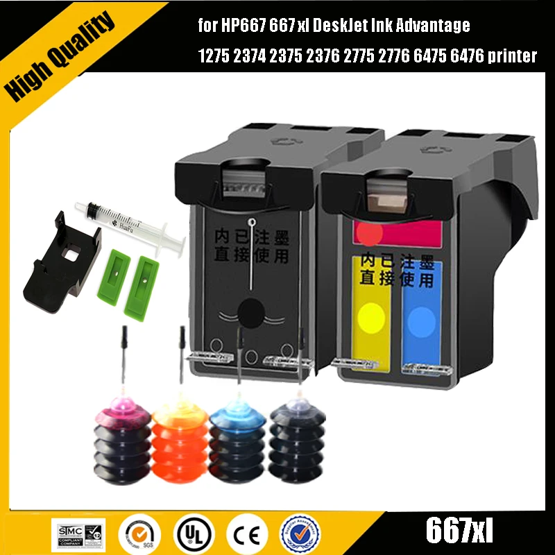 einkshop For HP 667xl 667 Ink Cartridge for HP667 667 xl DeskJet Ink Advantage 1275 2374 2375 2376 2775 2776 6475 6476 printer