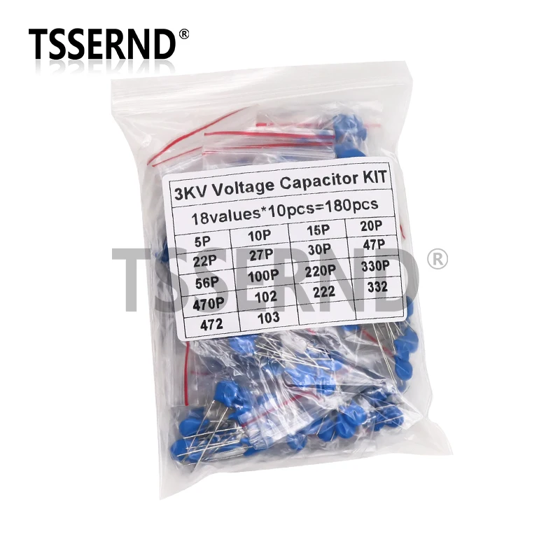 180pcs 3KV Ceramic capacitor Kit 18Values*10pcs 5PF 10PF 22PF 30PF 47PF 56PF 100PF 150PF 220PF 330PF 470PF 102 222 332 472 103