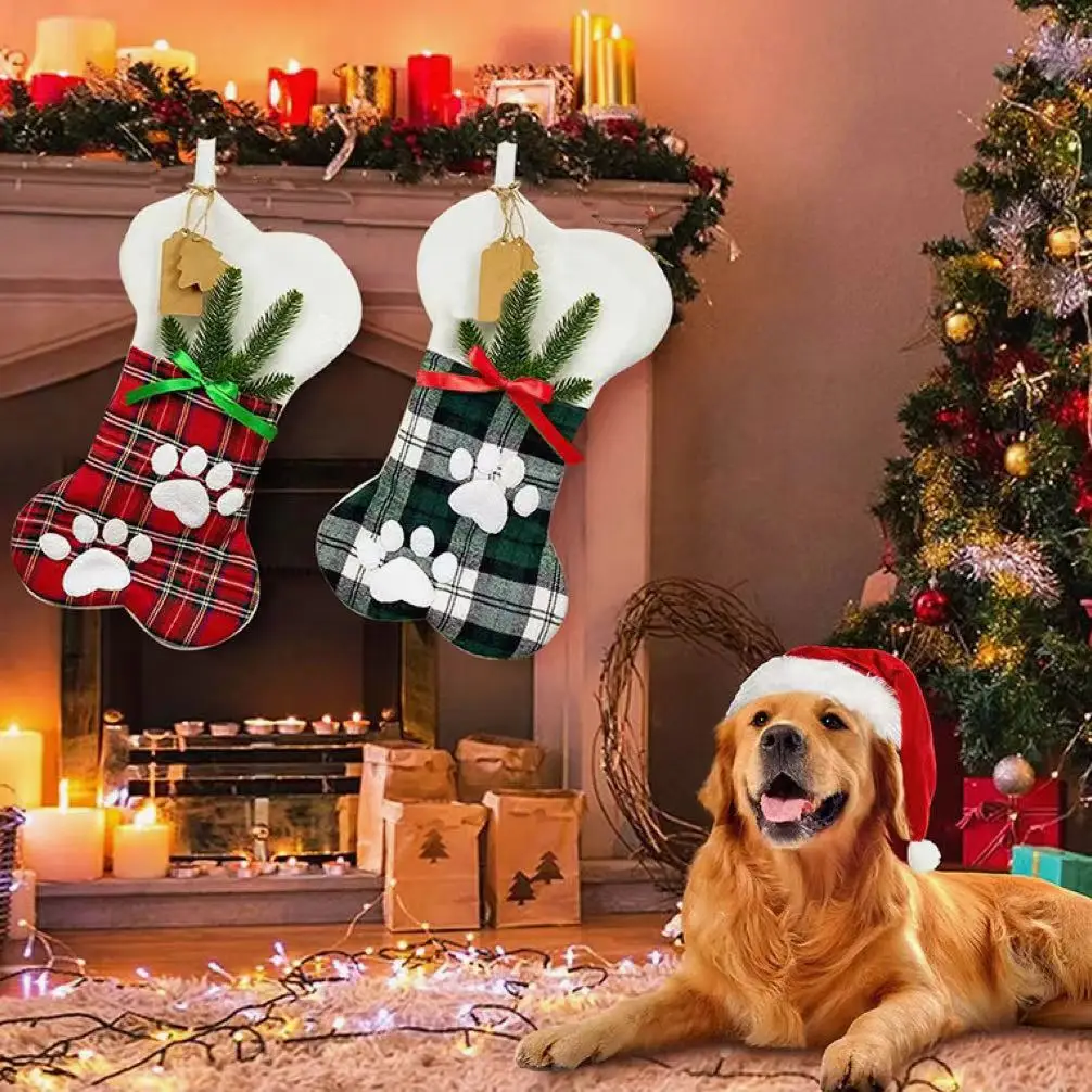 

Creative New Christmas Socks Pets Gifts Packaging Cute Bone Shape Xmas Tree Ornament Advent Home Decorations Dog Gift Noel 2024