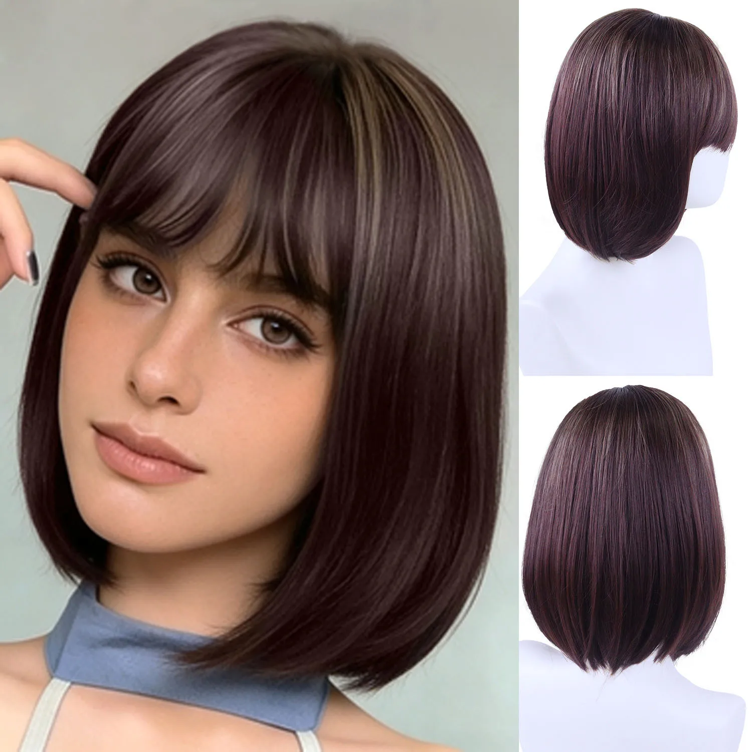 

Mixed Brown Velma Wigs Synthetic Short Bob Cut Wig with Bangs for Women Girls Daily Cosplay Halloween Female Wig Heat Resistant