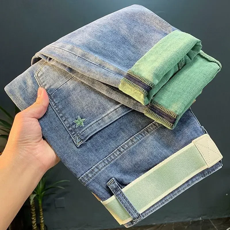 بنطال جينز رجالي بقصة ضيقة غير رسمي مطرز بنطال طويل لربيع وصيف نمط جديد عصري ماركة النسخة الكورية بنطلون متعدد الاستخدامات #3