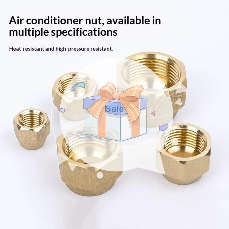 Brass Flare Tube Fitting Nut Thickened Corrosion Resistant 5 Sizes for Air Conditioner HVAC System Repair Parts