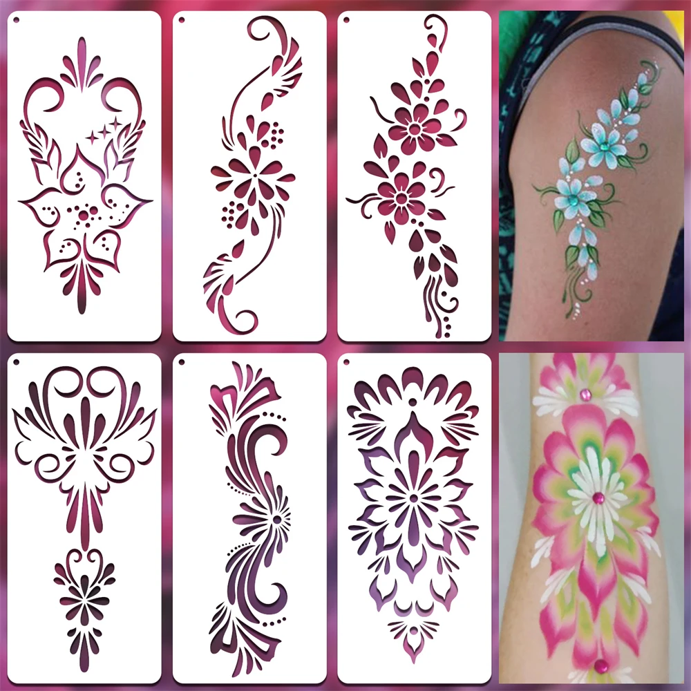 6PCS Body Paint Stencils for Adults XL Reusable Carnival Templates 7x15cm Halloween/Cosplay DIY Eco-Plastic Washable Stencils