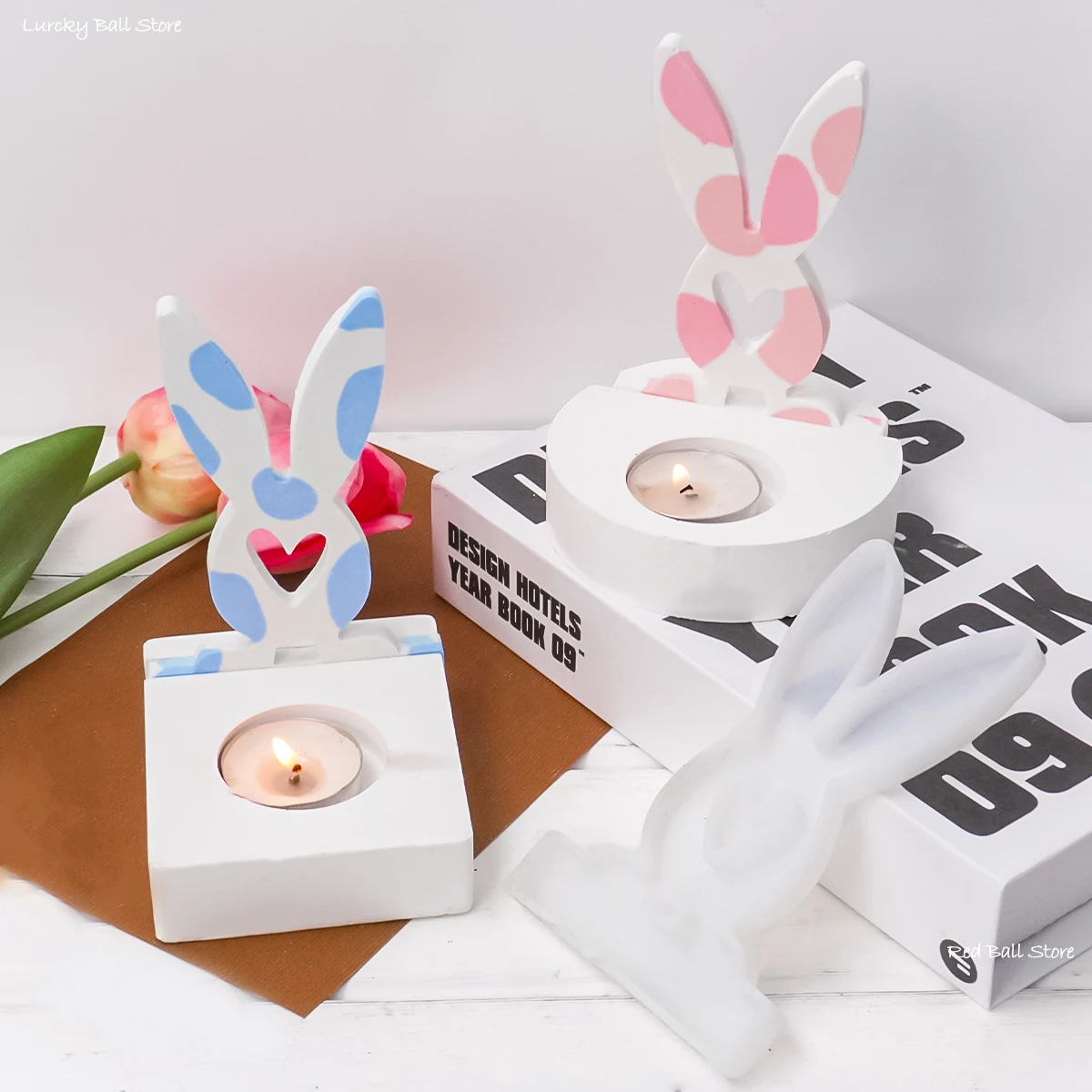 Easter Love Rabbit Candle Silicone Mold New Ornaments Plaster Resin Molds DIY Cute Bunny Candle Holder Making Supplies Mould