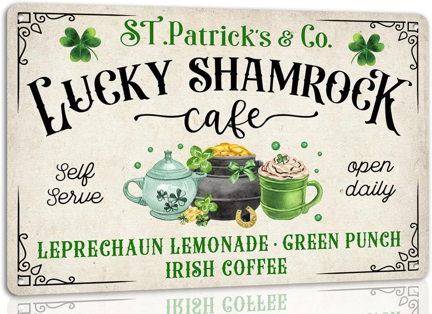 tuya St.Patrick’S Co Lucky Shamrock Cafe Metal Tin Sign Vintage Poster Wall Art Cafes Farmhouse Home Irish Party Wall Decor Plaq