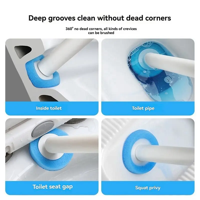 A15F-Eco-Friendly Toilet Brush With Long Handle, Wall-Mounted, Disposable Brush Head, Bathroom WC Cleaner Scrubber