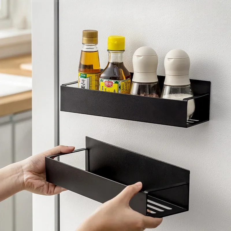 Magnetic Refrigerator Side Storage Racks Metal Kitchen Spice Shelf Home Punch-Free Organization Holders Bathroom Sundries Rack